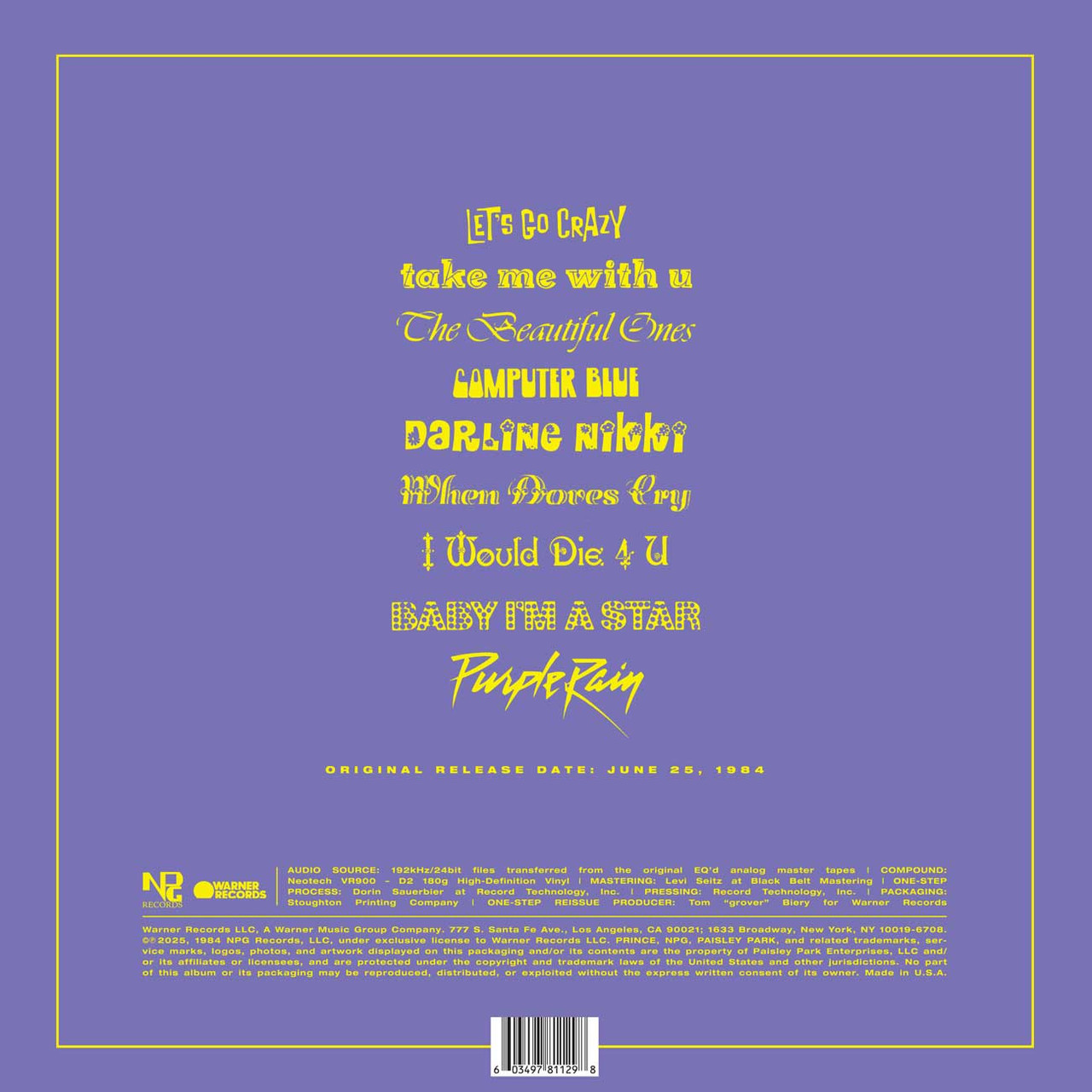 Purple Rain (Limited Edition Numbered One-Step Original Motion Picture Soundtrack)